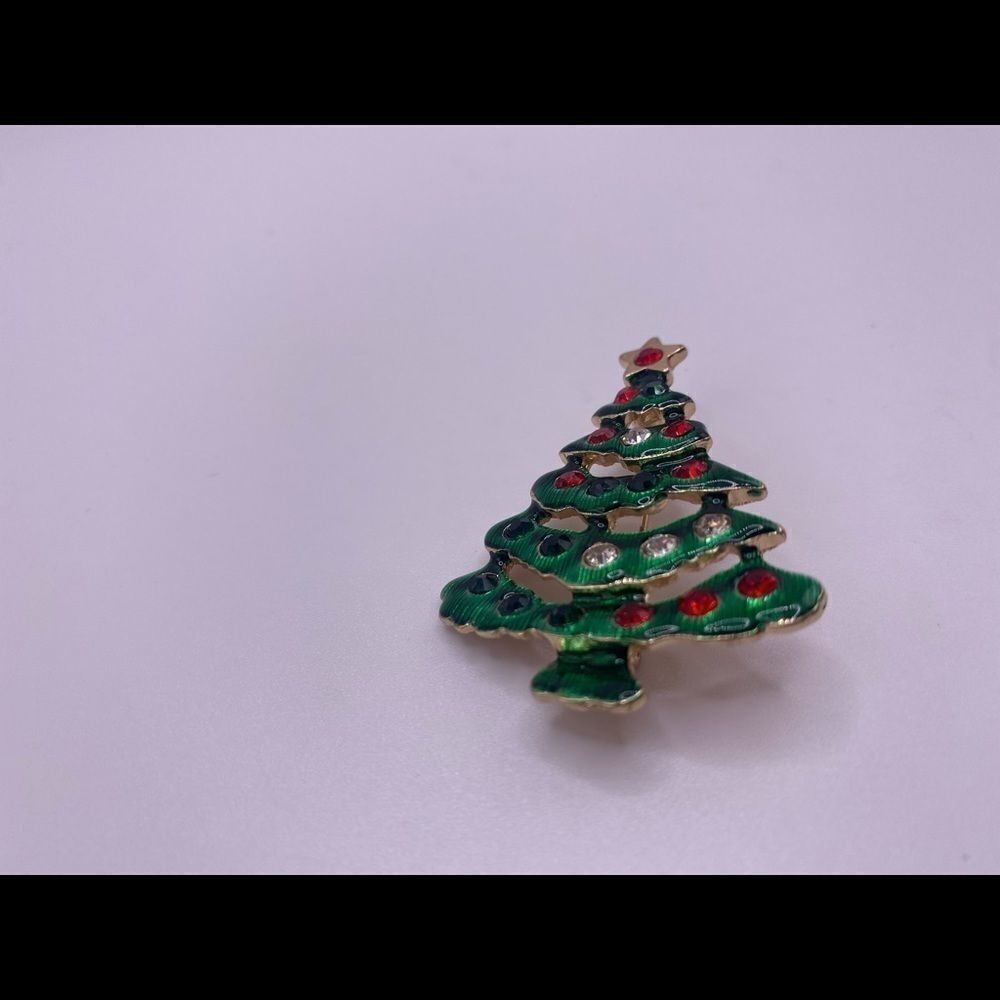 4/$20 Rhinestone Embellished Enamel Christmas Tree Pin - Picture 5 of 6